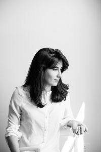 A black and white photo of Fiona